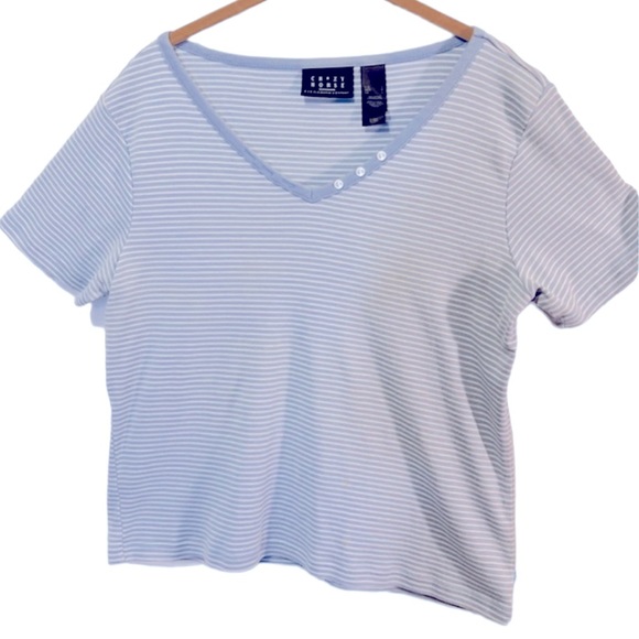 Crazy Horse (Liz  Claiborne) Steel Blue and White Short Sleeve Top. Size = Large - Picture 1 of 9
